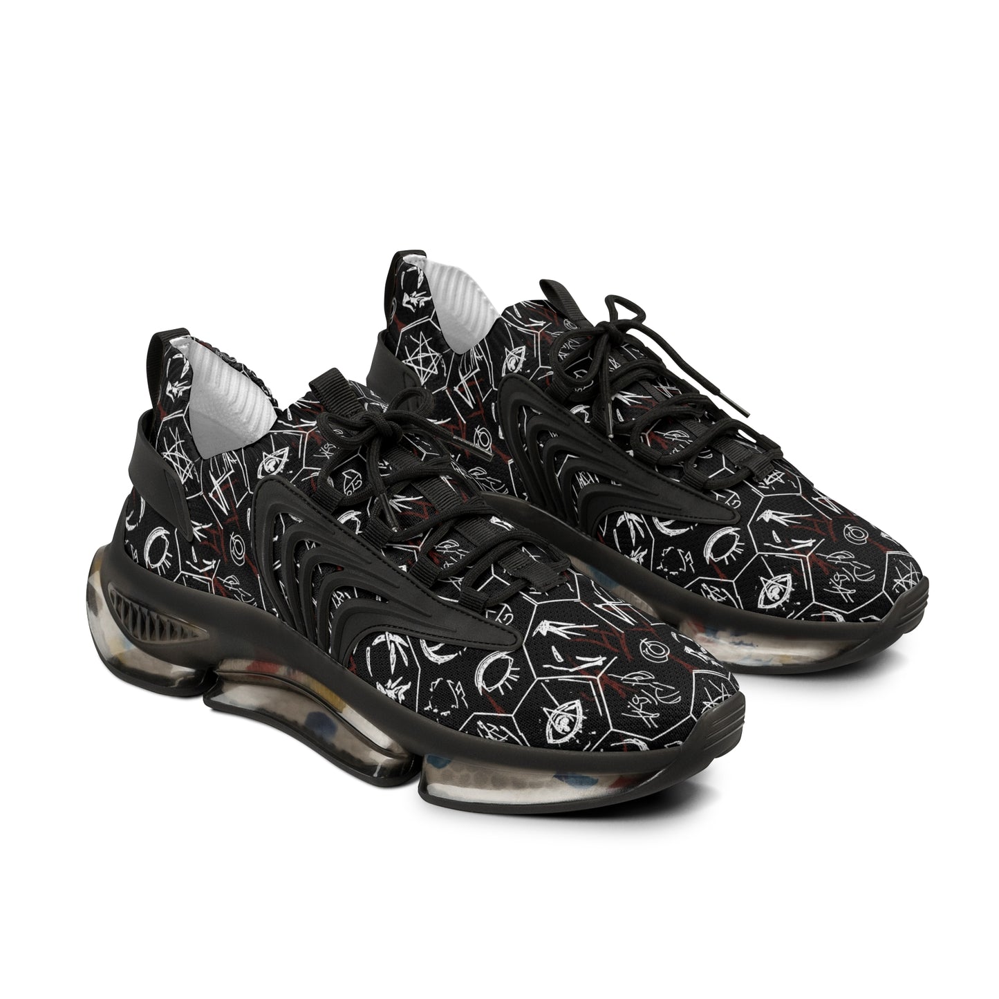 Men's Mesh Sneakers — Black Gothic Symbol Print Athletic Shoes