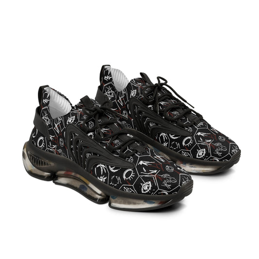 Men's Mesh Sneakers — Black Gothic Symbol Print Athletic Shoes