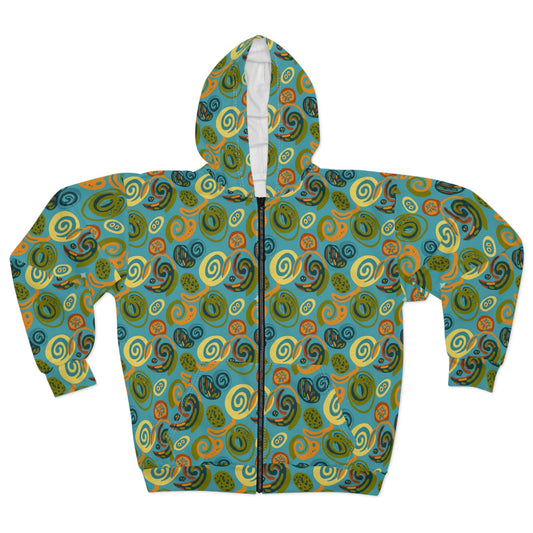 Abstract Retro Swirl Zip Hoodie