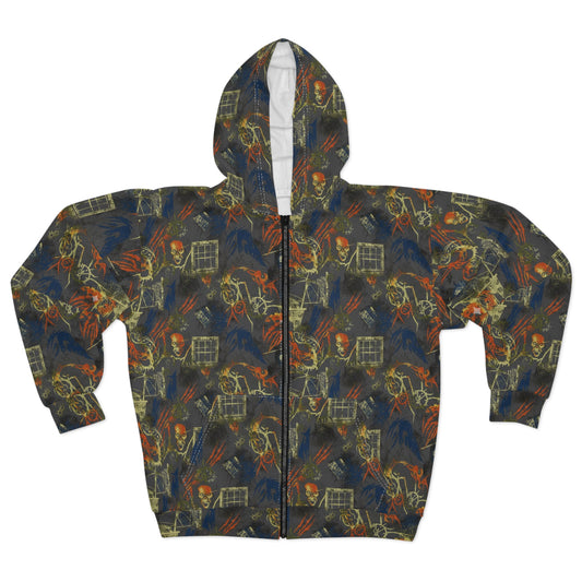 Abstract Grunge Collage Zip Hoodie